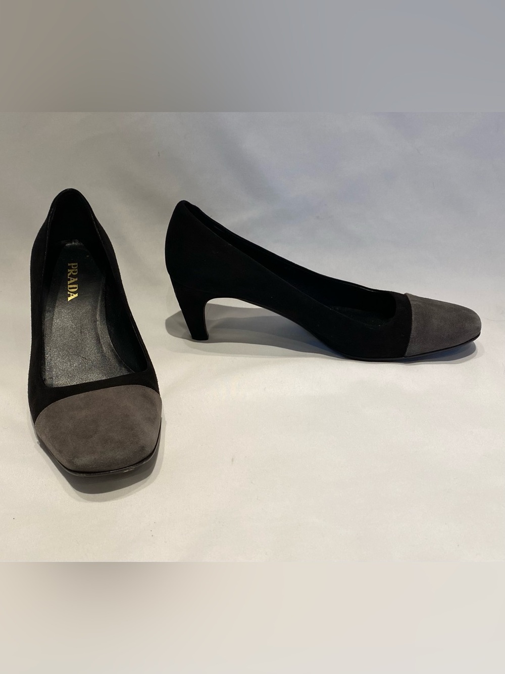 Prada Black & Gray Suede Heels, size 36 1/2